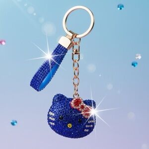 Blue Rhinestone Hello Kitty Keychain